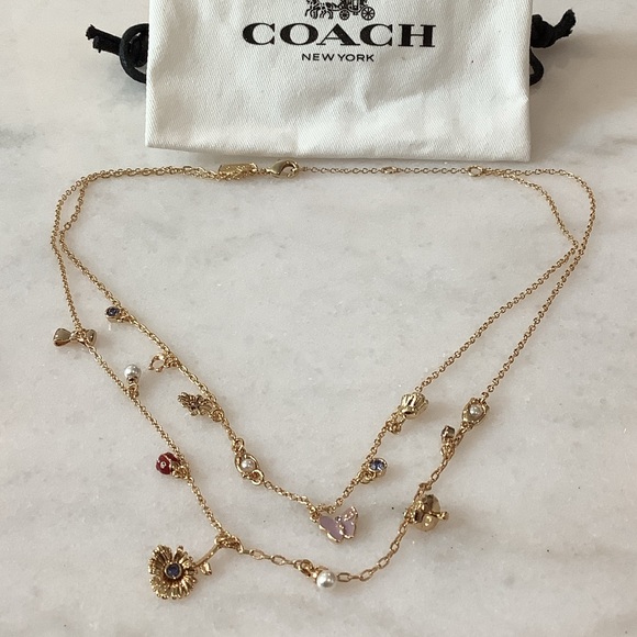 Coach Jewelry - Coach Gold Multi-Charm Layered Necklace with Pink and Red Accents, Brand New